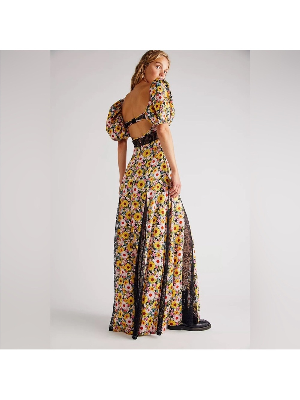 For Love And Lemons Yellow Floral Puff-Sleeve Maxi Dress - Picture 3 of 6